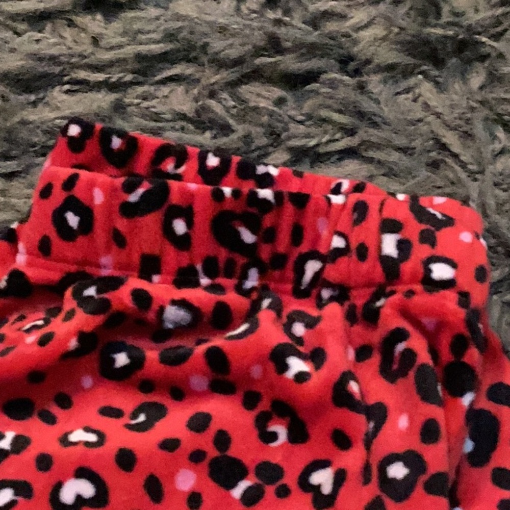 Red Leopard Print velvet, soft, joggers, pajama Pants - Picture 3 of 6